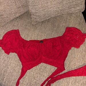 Elegant Red Lace Crop Top